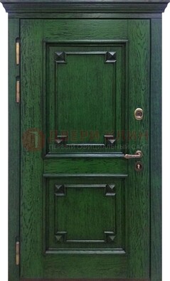 Зеленая входная дверь с массивом дуба ДМД-51 в Саратове