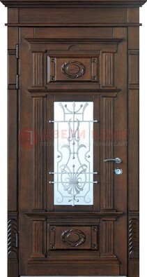 Филенчатая входная дверь Массив со стеклом и ковкой ДСК-227 