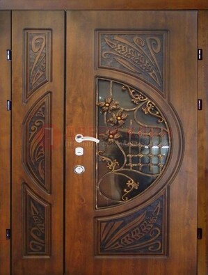 Металлическая дверь с виноритом и резной панелью внутри ДВТ-70